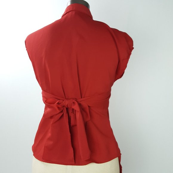 Bow Tie High Low Assymmetrical Blouse Red - Picture 6 of 10